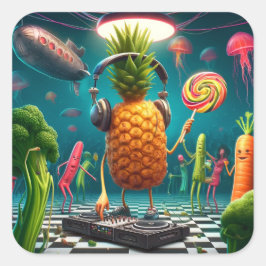 DJ Pineapple Party in einer Surreal Underwater Dis Quadratischer Aufkleber