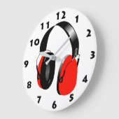 DJ RED HEADPHONS MIT SCHWARZEN ZAHLEN GROßE WANDUHR (Winkel)