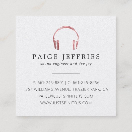 DJ Rose Gold Kopfhörer Logo Schwarz Quadratische Visitenkarte (Rückseite)