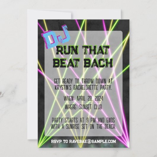 DJ Run the Beat Bachelorette Einladung (Vorderseite)