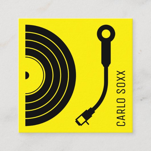 DJ-Schild als Vinylplatte Retro-Gelb Quadratische Visitenkarte (Vorderseite)
