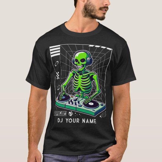DJ Skeleton bei Turntable Club Music Custom DJs T-Shirt (Vorderseite)
