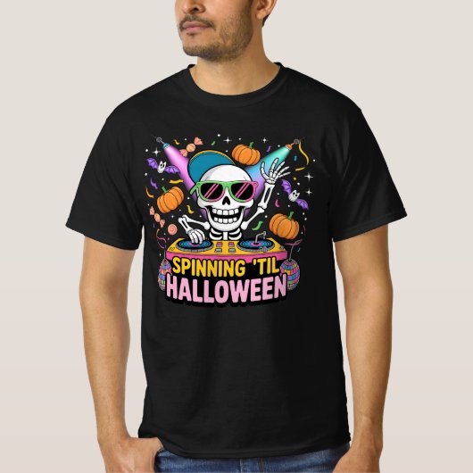 DJ Skeleton Halloween-Party Design - T-Shirt (Vorderseite)
