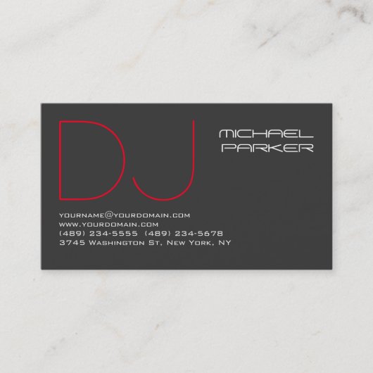DJ Stylish Gray Background Red Beruflich Visitenkarte (Vorderseite)