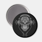 DJ Sugar Skull - Schwarz Magnet (Vorderseite/Rückseite)