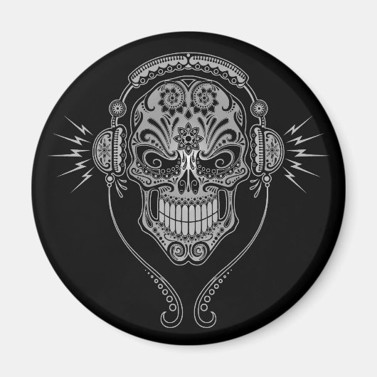 DJ Sugar Skull - Schwarz Magnet (Vorne)