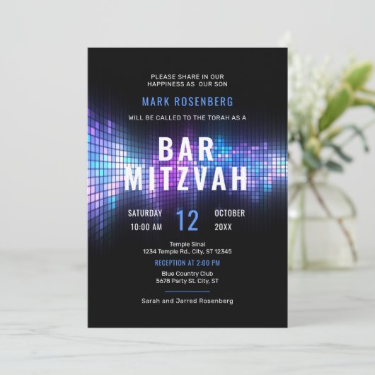 DJ Techno Dance Party Bar Mitzvah Einladung (Stehend Vorderseite)