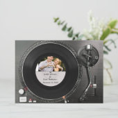 DJ Turntable Foto Hochzeit Einladung (Stehend Vorderseite)