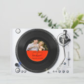 DJ Turntable Foto Hochzeit Einladung (Stehend Vorderseite)
