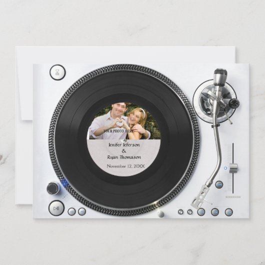 DJ Turntable Foto Hochzeit Einladung (Vorderseite)
