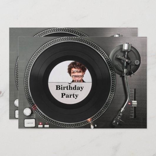 DJ Turntable Foto zum Geburtstag Einladung (Vorne/Hinten)