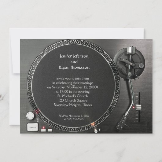 DJ Turntable Hochzeit Einladung (Rückseite)