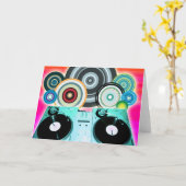 DJ Turntable mit Vinyl - Pop Art Karte (Gelbe Blume)