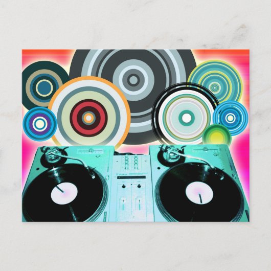 DJ Turntable mit Vinyl - Pop Art Postkarte (Vorderseite)