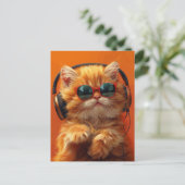 DJ Whiskers - Funny Orange Cat mit Kopfhörern Postkarte (Stehend Vorderseite)