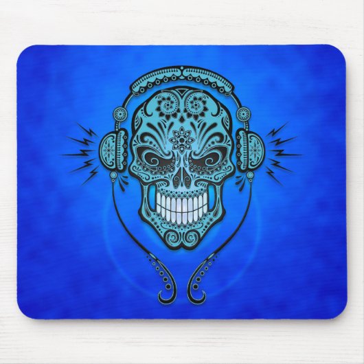 DJ-Zuckerschädel (blau) Mousepad (Vorne)
