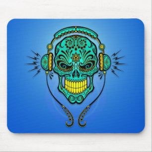 DJ-Zuckerschädel - Blau und Gelb Mousepad
