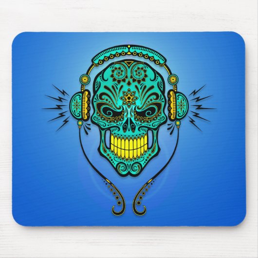 DJ-Zuckerschädel - Blau und Gelb Mousepad (Vorne)