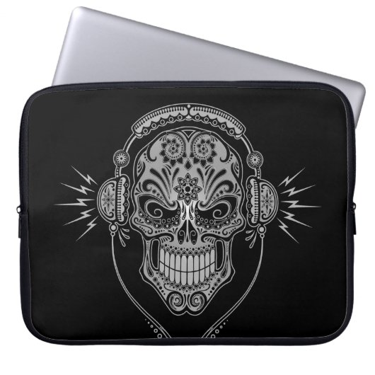 DJ-Zuckerschädel, dunkel Laptopschutzhülle (Vorderseite)