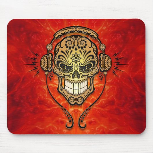 DJ-Zuckerschädel (rot) Mousepad (Vorne)