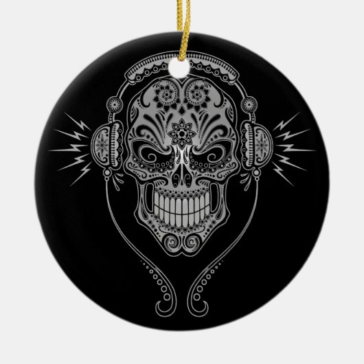 DJ-Zuckerschädel - Schwarzes Keramikornament (Vorne)