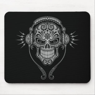 DJ-Zuckerschädel - Schwarzes Mousepad