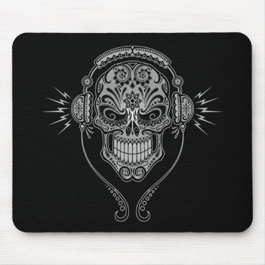 DJ-Zuckerschädel - Schwarzes Mousepad (Vorne)