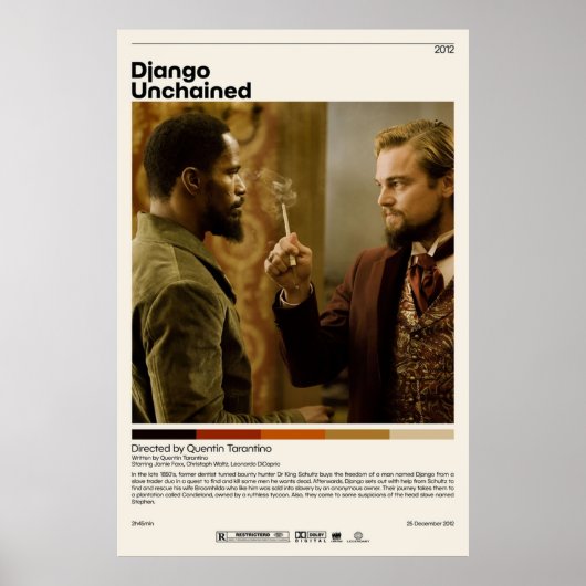 Django Unchached Quentin Tarantino Minimalistisch  Poster (Vorne)