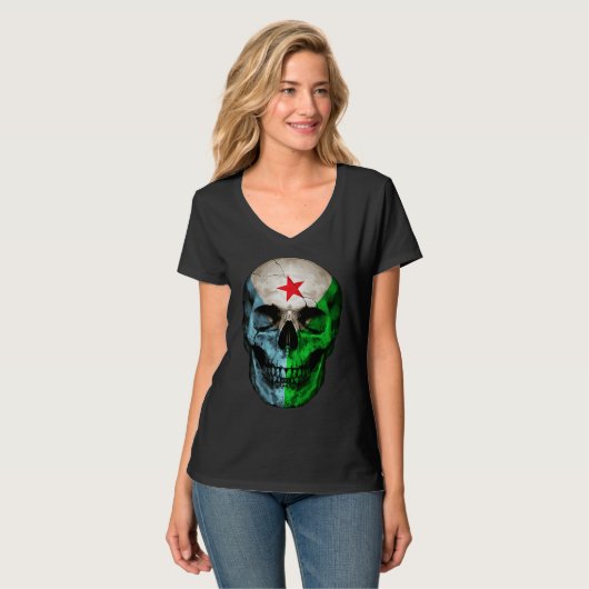 Djibouti Flag Skull Djibouti Roots Proud Patriotic T-Shirt (Vorderseite Vollansicht)