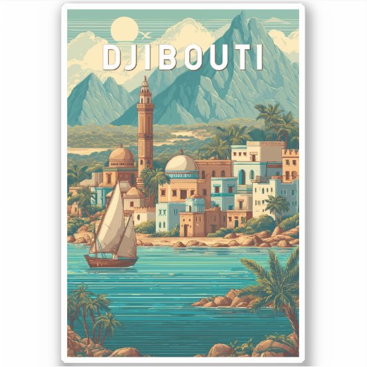 Djibouti Illustration Travel Art Vintage Aufkleber (Vorderseite)