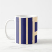 Dk Blau + Creme Streifen Grüne Katze Kaffeetasse (Links)