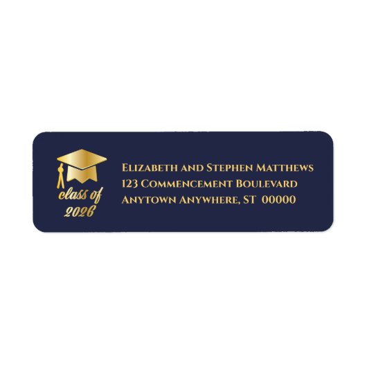 Dk Blue | Gold Class of 2026 Graduation Cap Label (Vorne)