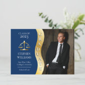 Dk Blue | Gold Graduate Wave Law Justice Grad Ankündigung (Stehend Vorderseite)