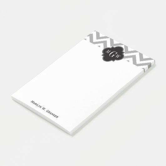 Dk Grau Lg Zickzack Black Quatrefolie 3 Monogramm Post-it Klebezettel (angewinkelt)