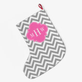 Dk Grau Lg Zickzack Hot Pink Folie 3 Monogramm Großer Weihnachtsstrumpf (Rückseite (Hängend))