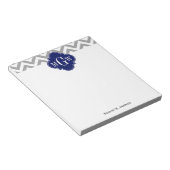 Dk Grau Lg Zickzack Navy Quatrefolie 3 Monogramm Notizblock (angewinkelt)