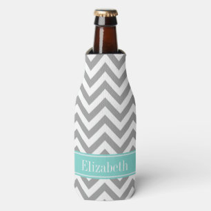 Dk Grau Weiß LG Zickzack Türkis Name Monogramm Flaschenkühler