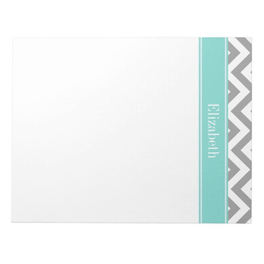 Dk Grau Weiß LG Zickzack Türkis Name Monogramm Notizblock (Vorderseite)