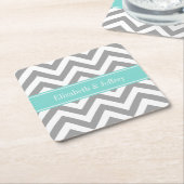 Dk Grau Weiß LG Zickzack Türkis Name Monogramm Rechteckiger Pappuntersetzer (angewinkelt)