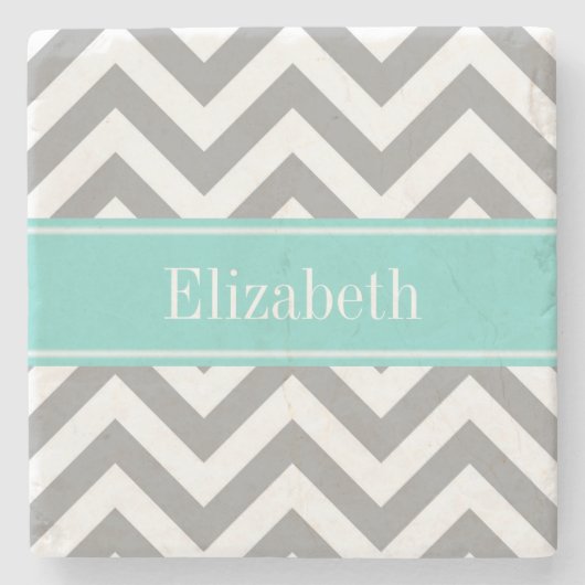 Dk Grau Weiß LG Zickzack Türkis Name Monogramm Steinuntersetzer (Vorderseite)