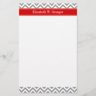 Dk Grau White LG Zickzack Red Name Monogram Briefpapier