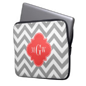 Dk Gray Lg Zickzack Coral Red Quatrefolie 3 Monogr Laptopschutzhülle (Vorderseite Links)