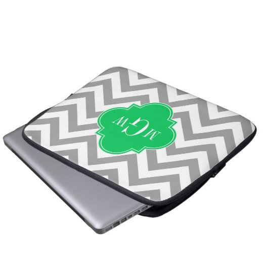Dk Gray Lg Zickzack Emerald Quatrefolie 3 Monogram Laptopschutzhülle (Vorne Knopf)