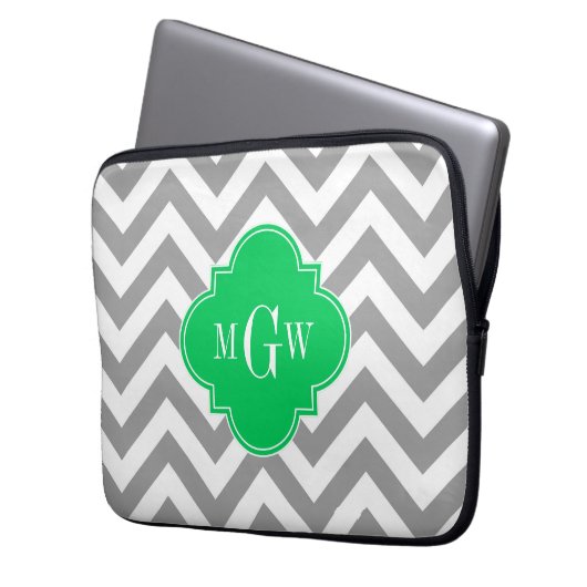 Dk Gray Lg Zickzack Emerald Quatrefolie 3 Monogram Laptopschutzhülle (Vorderseite Links)