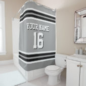 Dk Gray Schwarz-weiß Stripes Sports Jersey Duschvorhang (Beispiel)