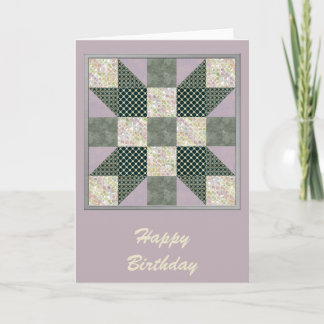 Dk Green & Lavender Star Patch Quilt Karte