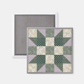 Dk Green & Lavender Star Patch Quilt Magnet (Vorderseite/Rückseite)