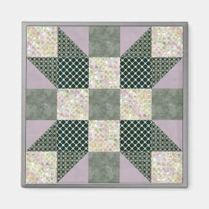Dk Green & Lavender Star Patch Quilt Magnet