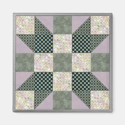 Dk Green & Lavender Star Patch Quilt Magnet (Vorne)