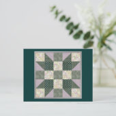 Dk Green & Lavender Star Patch Quilt Postkarte (Stehend Vorderseite)